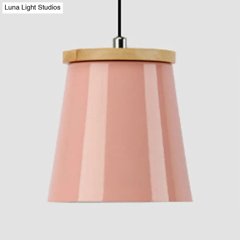 Modern Metallic Bucket Pendant Light For Kitchen And Dining Room Pink