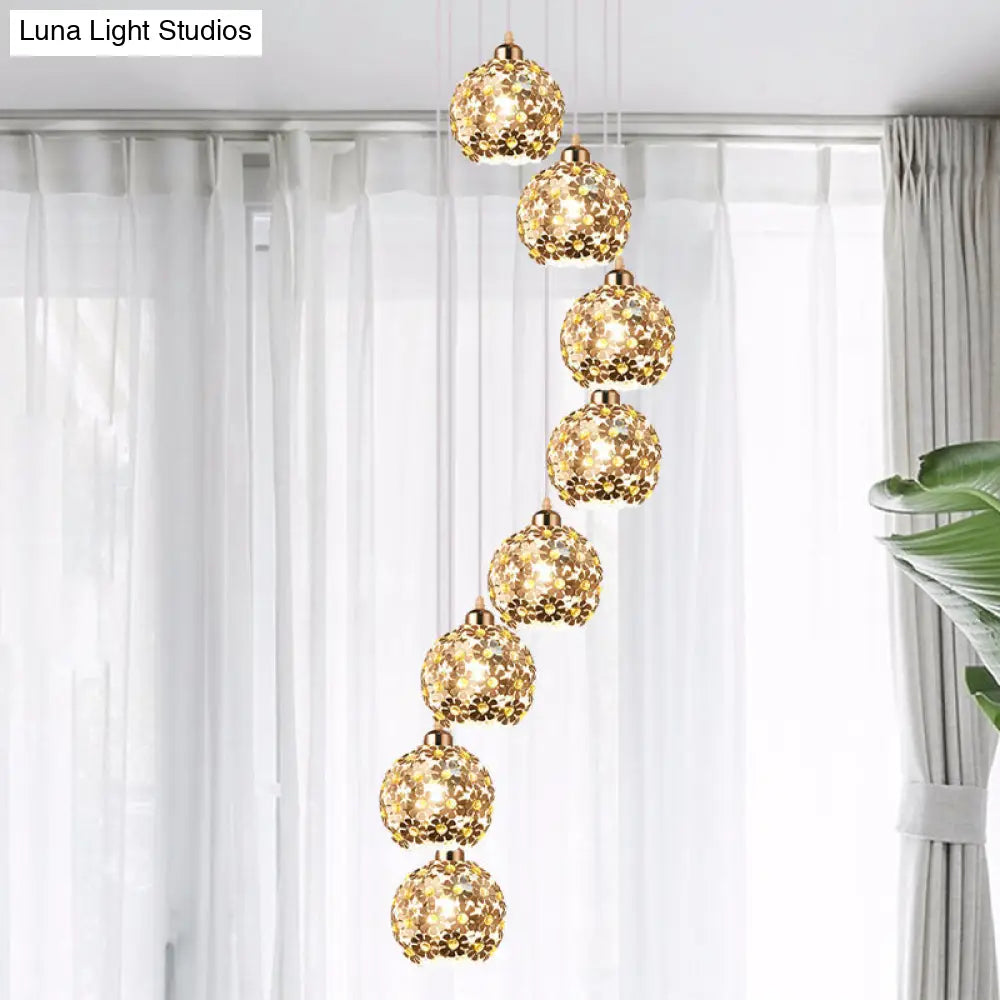 Modernist Silver Ceiling Light With Amber Crystal Accent 5/8 Heads Multi Hanging Lamp Kit 8 /
