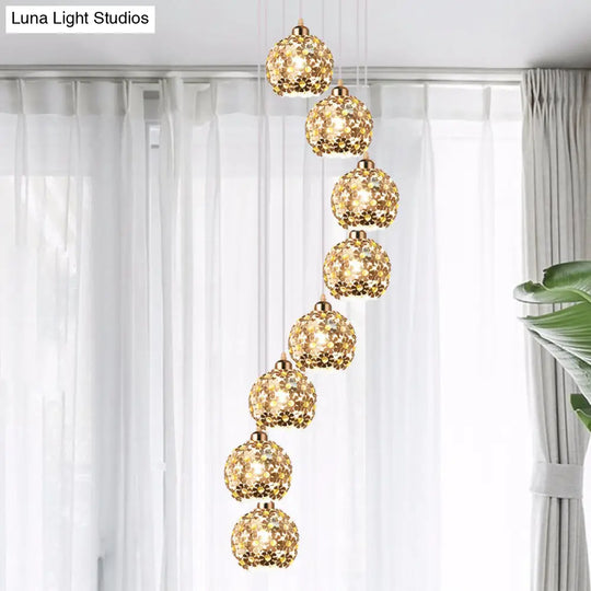 Modernist Silver Ceiling Light With Amber Crystal Accent 5/8 Heads Multi Hanging Lamp Kit 8 /