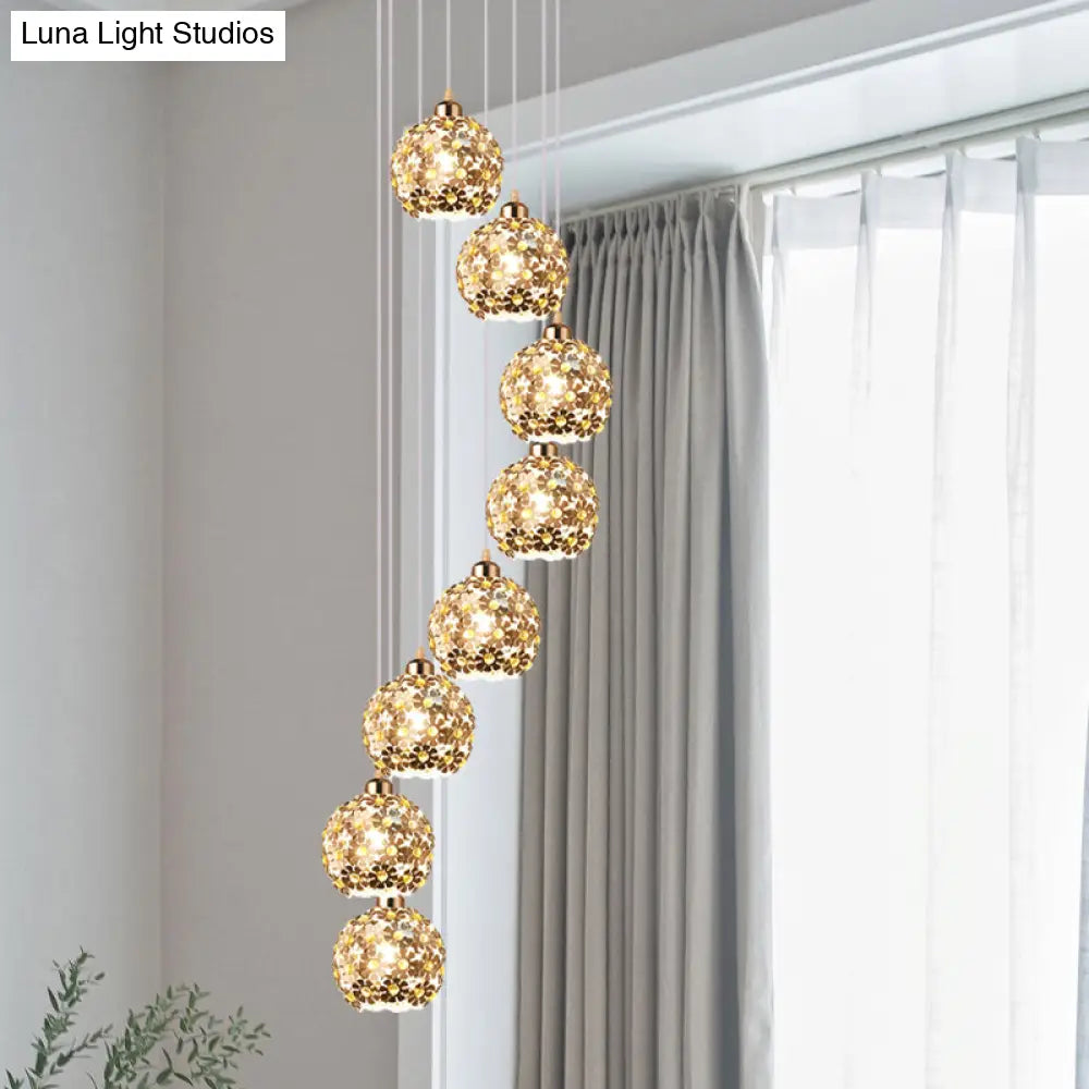 Modern Metallic Ceiling Light With Amber Crystal Accent - 5/8 Heads Multi Kit
