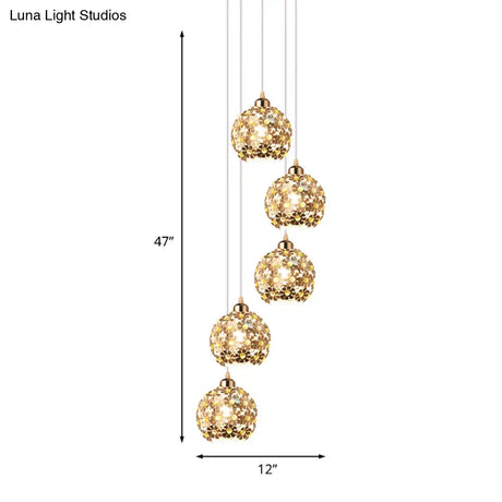 Modern Metallic Ceiling Light With Amber Crystal Accent - 5/8 Heads Multi Kit