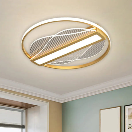 Modern Metallic Circular Led Flush Mount - Inner Bar Design Warm/White Light 18’/21.5’ Width