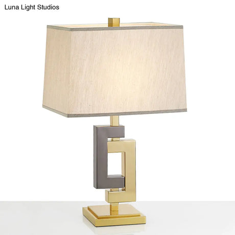 Modern Metallic Desk Lamp: Splicing Table Light With Grey & Gold Finish And Cuboid White Fabric