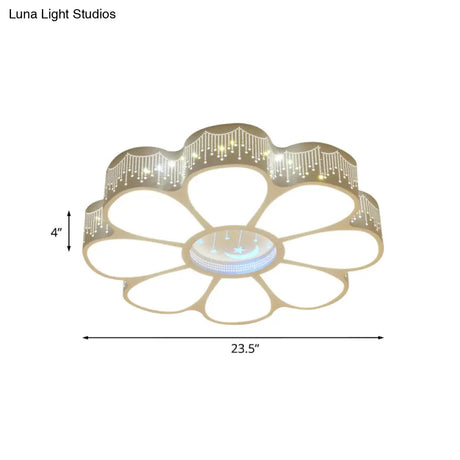 Modern Metallic Floral Led Flushmount Ceiling Lamp - White