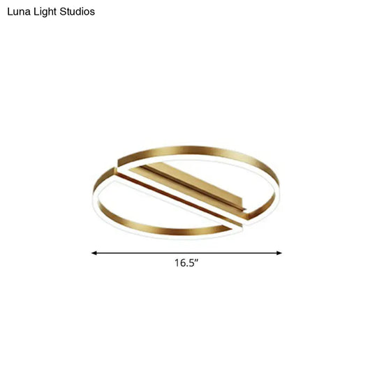Modern Metallic Flushmount Led Ceiling Light With Gold Finish - Ideal For Bedroom / Remote Control