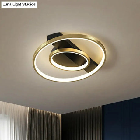 Modern Metallic Flushmount Led Ceiling Light With Gold Finish - Ideal For Bedroom