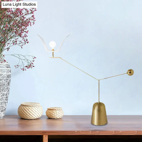 Modern Metallic Gold Led Table Lamp - Angled Linear Nightstand Light For Tea House