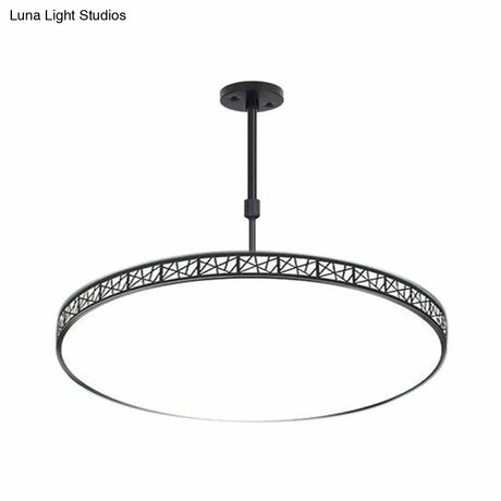 Modern Metallic Led Chandelier: Hollow-Carved Suspension Light For Conference Room