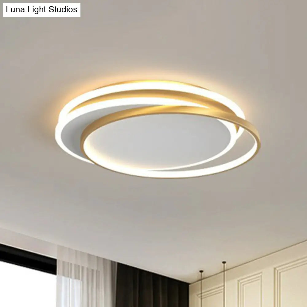 Modern Metallic Led Flush Ceiling Light For Bedroom With Ring Design Gold / Warm B