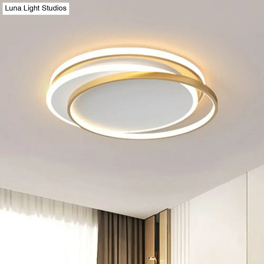 Modern Metallic Led Flush Ceiling Light For Bedroom With Ring Design Gold / Warm A