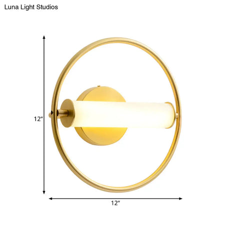 Modern Metallic Led Wall Sconce Lamp With Opal Glass Shade - Ring Bedside Fixture In Brass