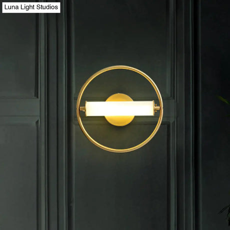 Modern Metallic Led Wall Sconce Lamp With Opal Glass Shade - Ring Bedside Fixture In Brass