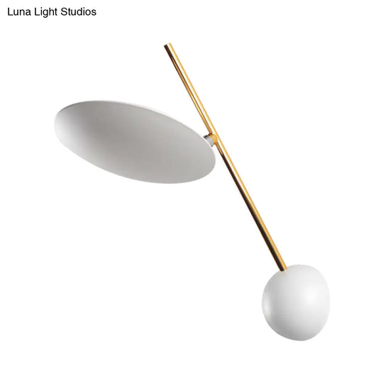 Modern Metallic Led Wall Sconce With White Disk Reading Light And Semicircle Backplate