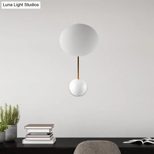 Modern Metallic Led Wall Sconce With White Disk Reading Light And Semicircle Backplate