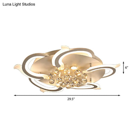 Modern Metallic Led Windmill Ceiling Lamp - White With Crystal Ball 3/5/6 Flush Lighting