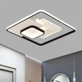 Modern Metallic Square Flush Ceiling Lamp With Led In Black/White & Warm/White 16.5’/20.5’ Wide