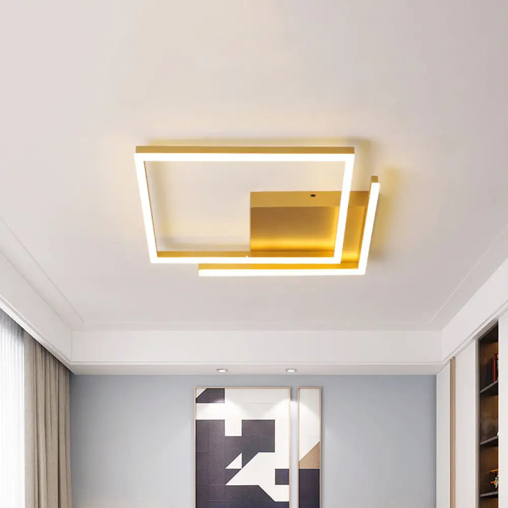 Modern Metallic Square Flush Mount - Led Gold Ceiling Fixture For Bedroom 18’/22’ Wide