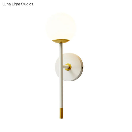 Modern Milk Frosted Glass Wall Sconce In White-Brass - Long Arm Bedside Lamp Kit