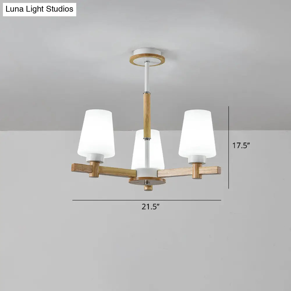 Modern Wood Chandelier: Milk Glass Tapered Suspension Light For Living Room
