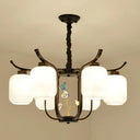 Modern Milk Glass Cylinder Chandelier Pendant Light For Living Room 6 / Black