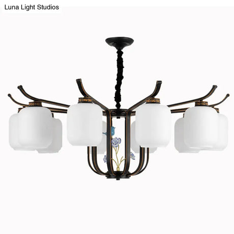 Modern Milk Glass Cylinder Chandelier Pendant Light For Living Room