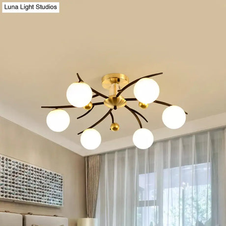 Modern Milk Glass Orb Ceiling Light In Black - Perfect For Living Room Semi Flush Mount