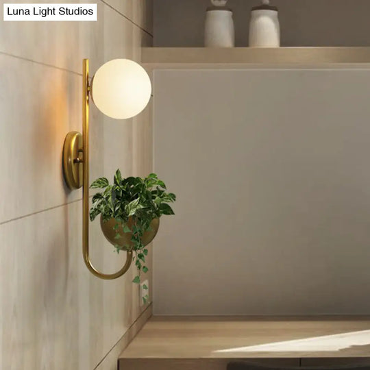 Modern Milk Glass Wall Sconce With Storage Bowl For Ball Study Room Reading