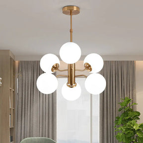 Modern Milky Glass Ball Chandelier - Gold Finish 6 Lights