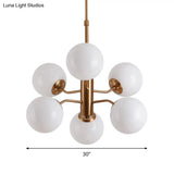 Modern Milky Glass Ball Chandelier - Gold Finish 6 Lights