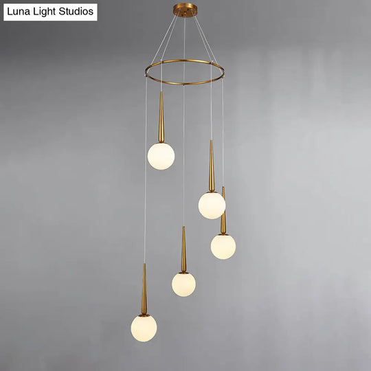 Modern Milky Glass Ball Pendant Light Fixture With Metal Ring Top