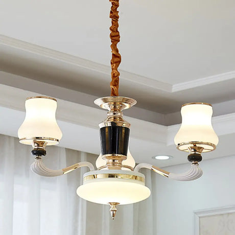 Modern Milky Glass Flared Pendulum Chandelier for Dining Room Lighting 3 / White