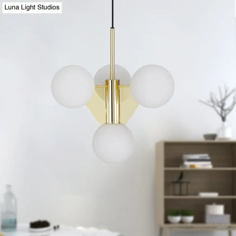 Modern Milky Glass Global Chandelier Pendant Lighting In Gold - 4 Heads Fixture