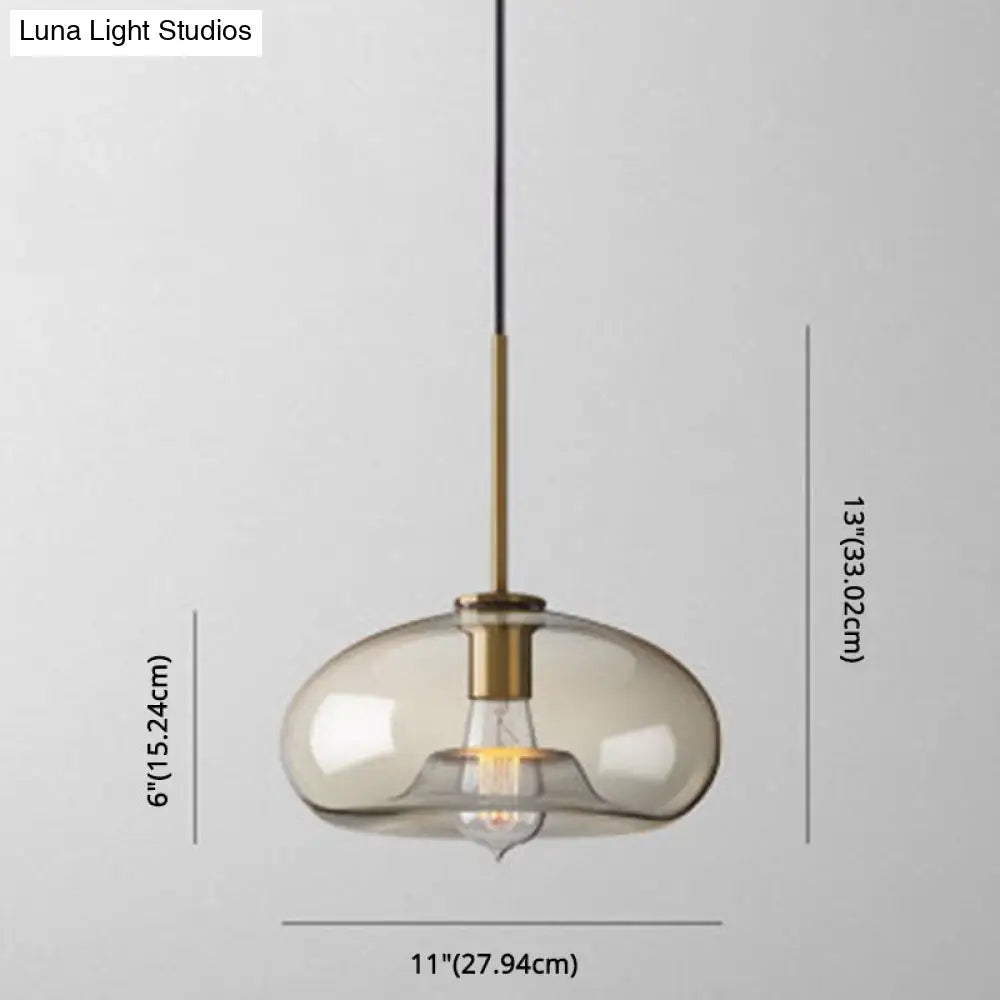 Modern Minimalist Cognac Glass Pendant Light - Stylish 1-Light Lighting For Dining Room Table
