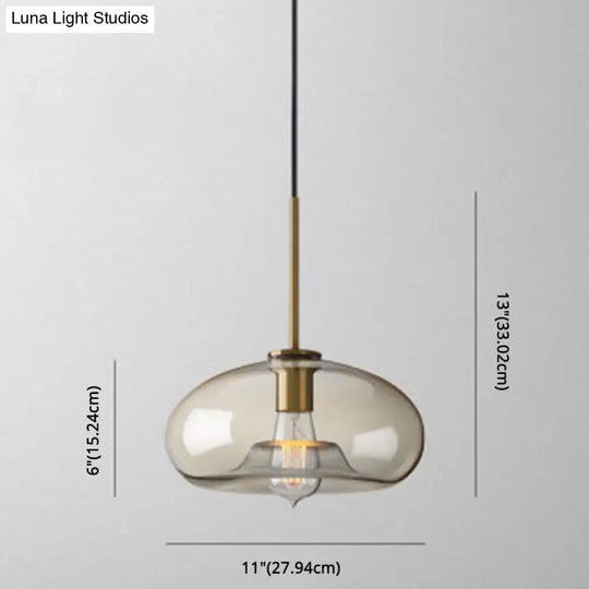Modern Minimalist Cognac Glass Pendant Light - Stylish 1-Light Lighting For Dining Room Table