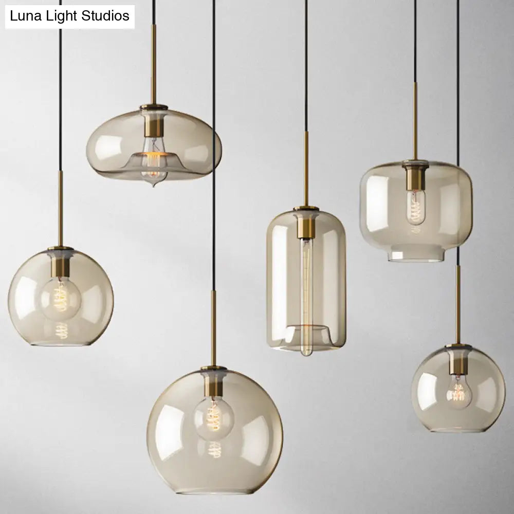 Modern Minimalist Cognac Glass Pendant Light - Stylish 1-Light Lighting For Dining Room Table