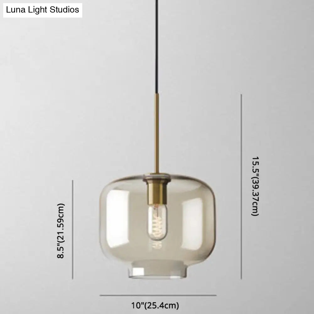 Modern Minimalist Cognac Glass Pendant Light - Stylish 1-Light Lighting For Dining Room Table