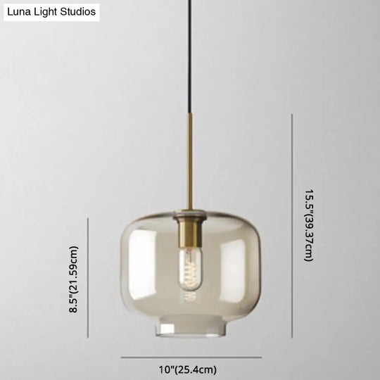 Modern Minimalist Cognac Glass Pendant Light - Stylish 1-Light Lighting For Dining Room Table