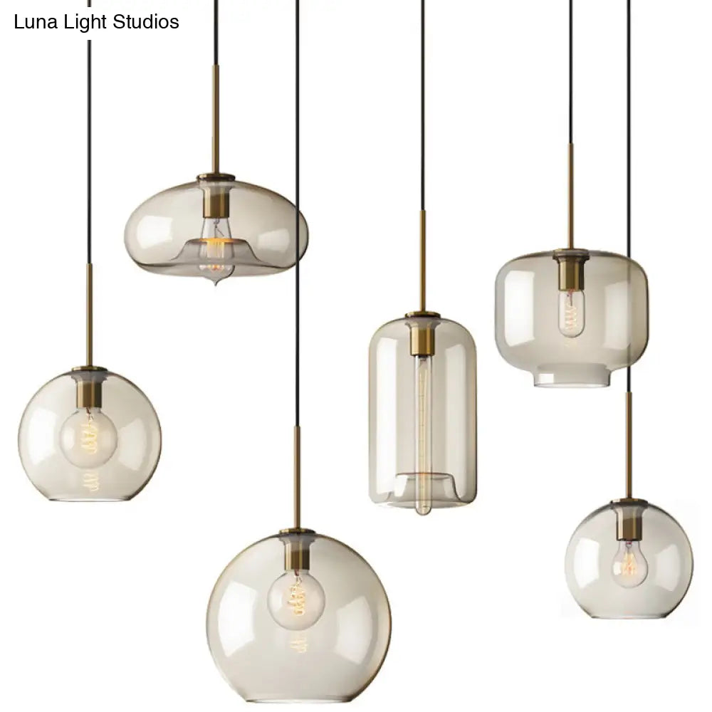 Modern Minimalist Cognac Glass Pendant Light - Stylish 1-Light Lighting For Dining Room Table