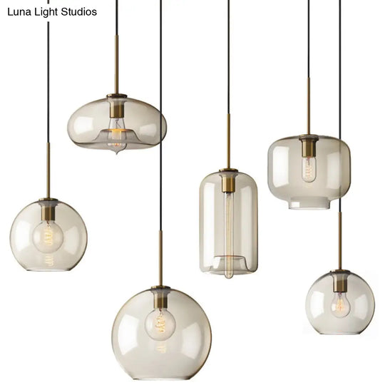 Modern Minimalist Cognac Glass Pendant Light - Stylish 1-Light Lighting For Dining Room Table