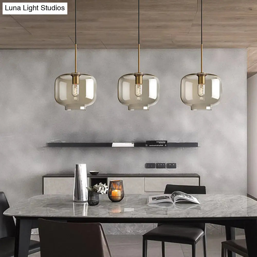 Modern Minimalist Cognac Glass Pendant Light - Stylish 1-Light Lighting For Dining Room Table