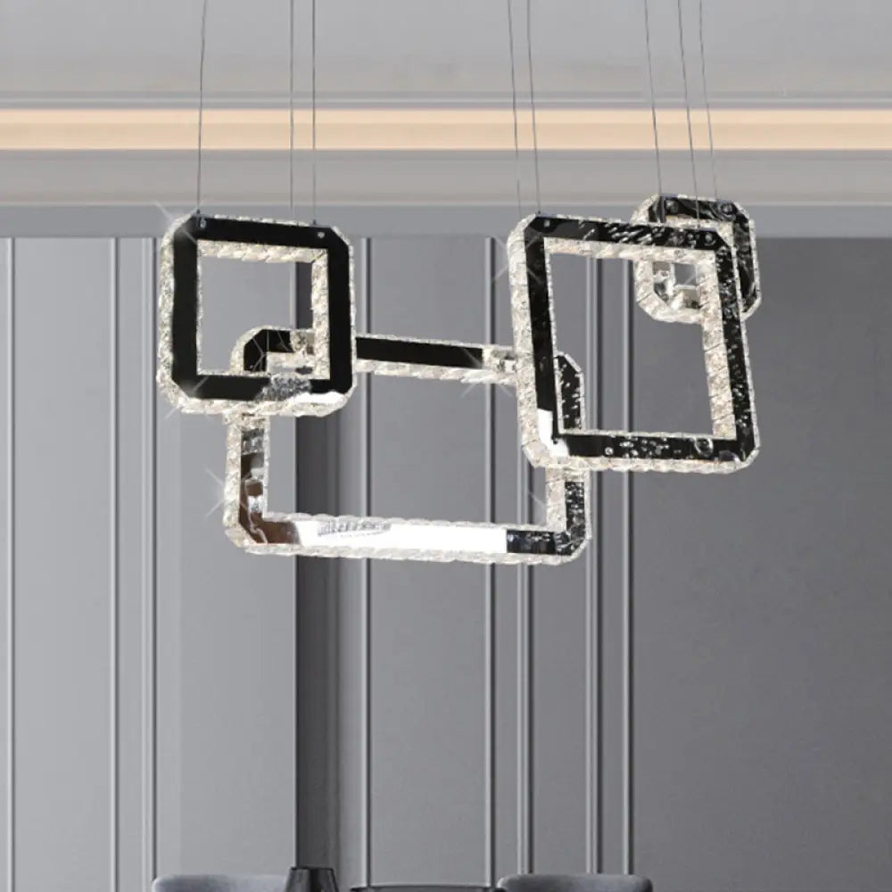 Modern Minimalist Led Black Crystal Pendant Light - Square Cluster Hanging Lamp For Living Room