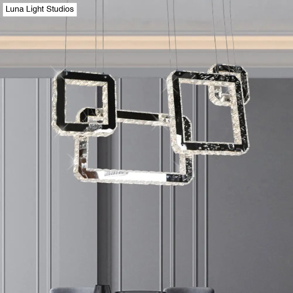 Minimalist Led Black Crystal Cluster Pendant Light - Stylish Hanging Lamp For Living Room