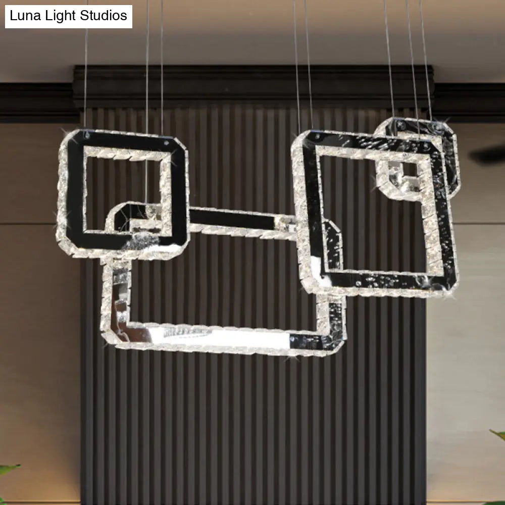 Modern Minimalist Led Black Crystal Pendant Light - Square Cluster Hanging Lamp For Living Room