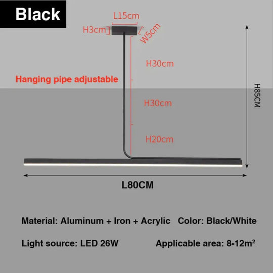 Modern Minimalist Long Bar creative Pendant Light for Dining room Kitchen black L80CM / white light pendant Light