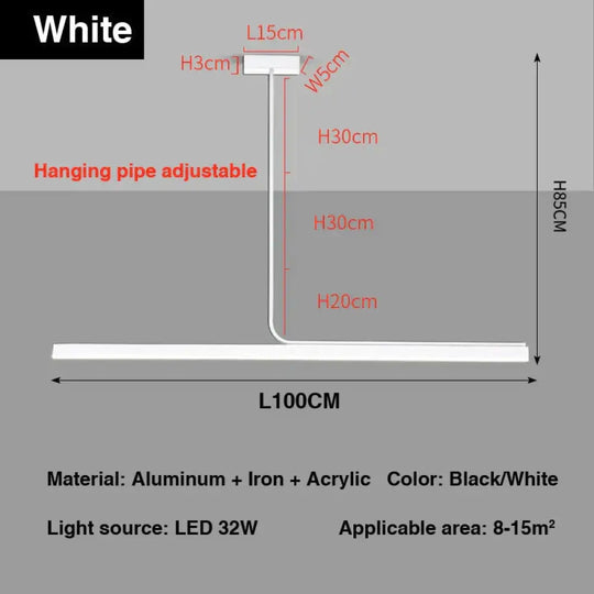 Modern Minimalist Long Bar creative Pendant Light for Dining room Kitchen White L100CM / white light pendant Light