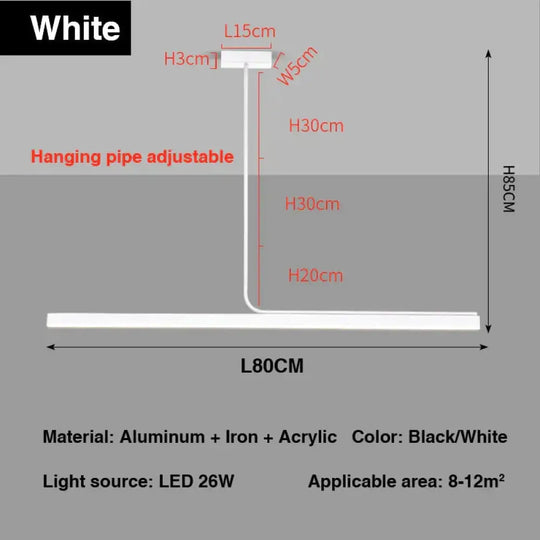 Modern Minimalist Long Bar creative Pendant Light for Dining room Kitchen White L80CM / white light pendant Light