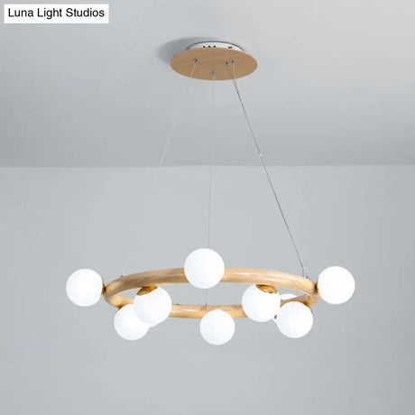 Modern Minimalist Natural Wood Round Chandelier - Stylish Light Fixture For Living Room Ceiling