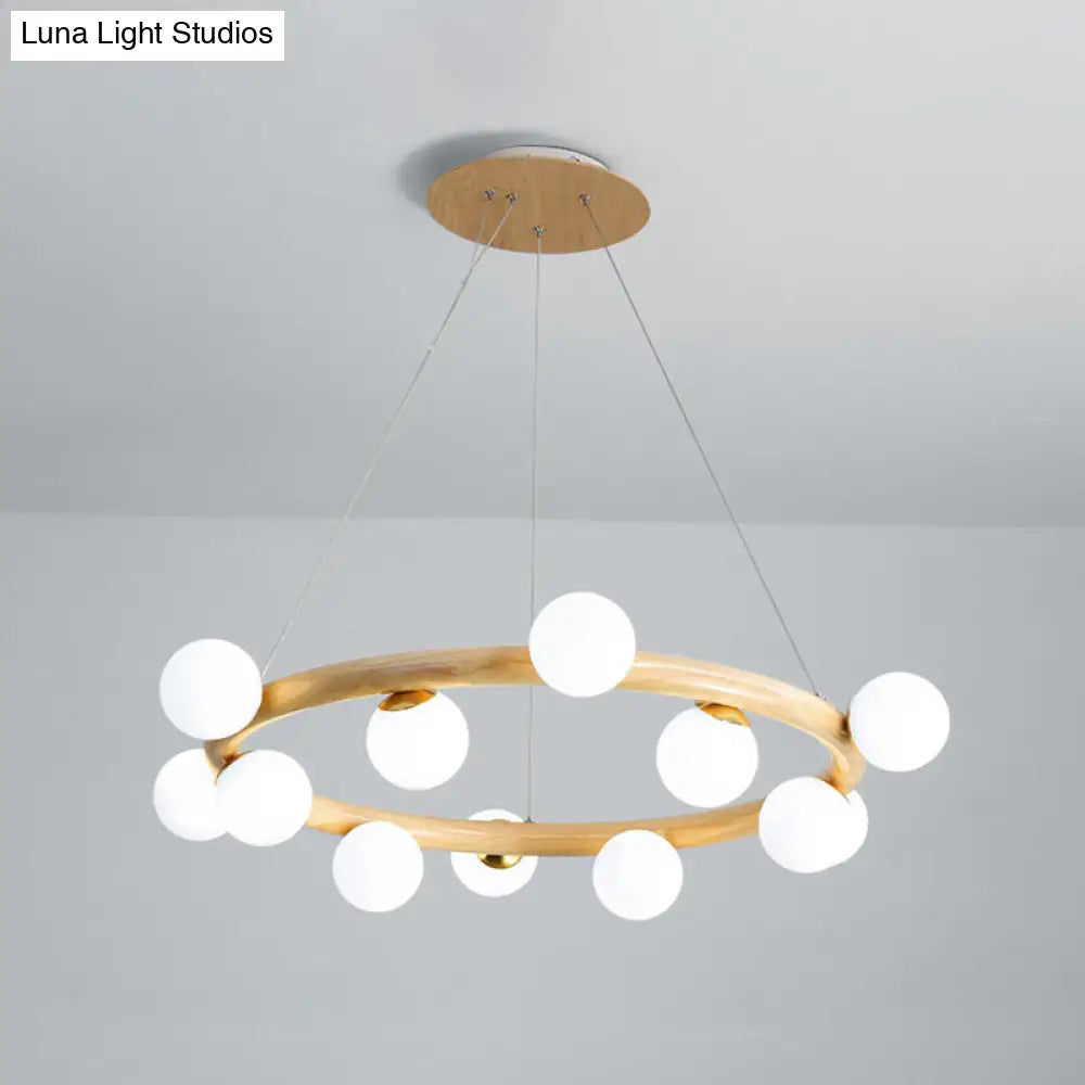 Modern Minimalist Natural Wood Round Chandelier - Stylish Light Fixture For Living Room Ceiling