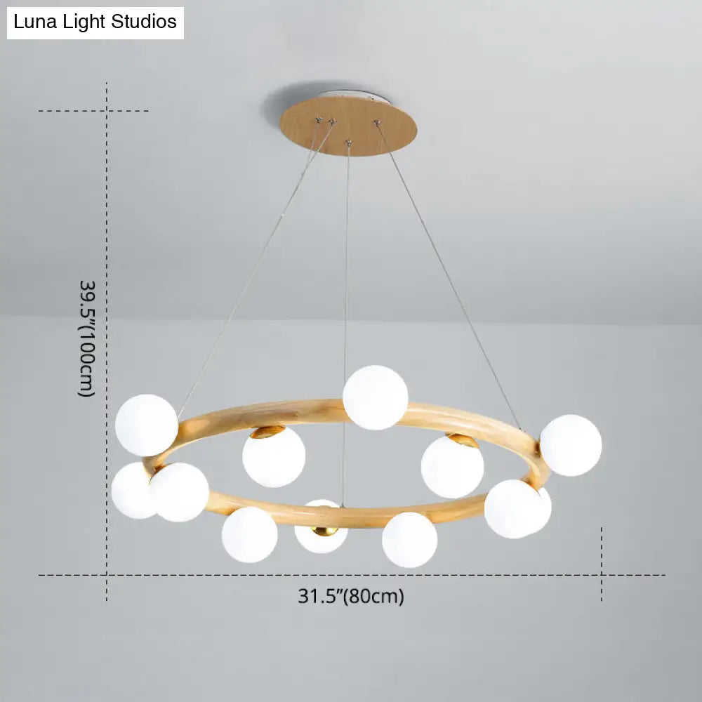 Modern Minimalist Natural Wood Round Chandelier - Stylish Light Fixture For Living Room Ceiling