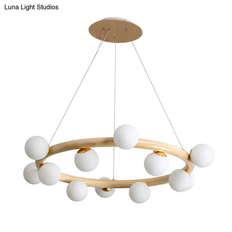 Modern Minimalist Natural Wood Round Chandelier - Stylish Light Fixture For Living Room Ceiling
